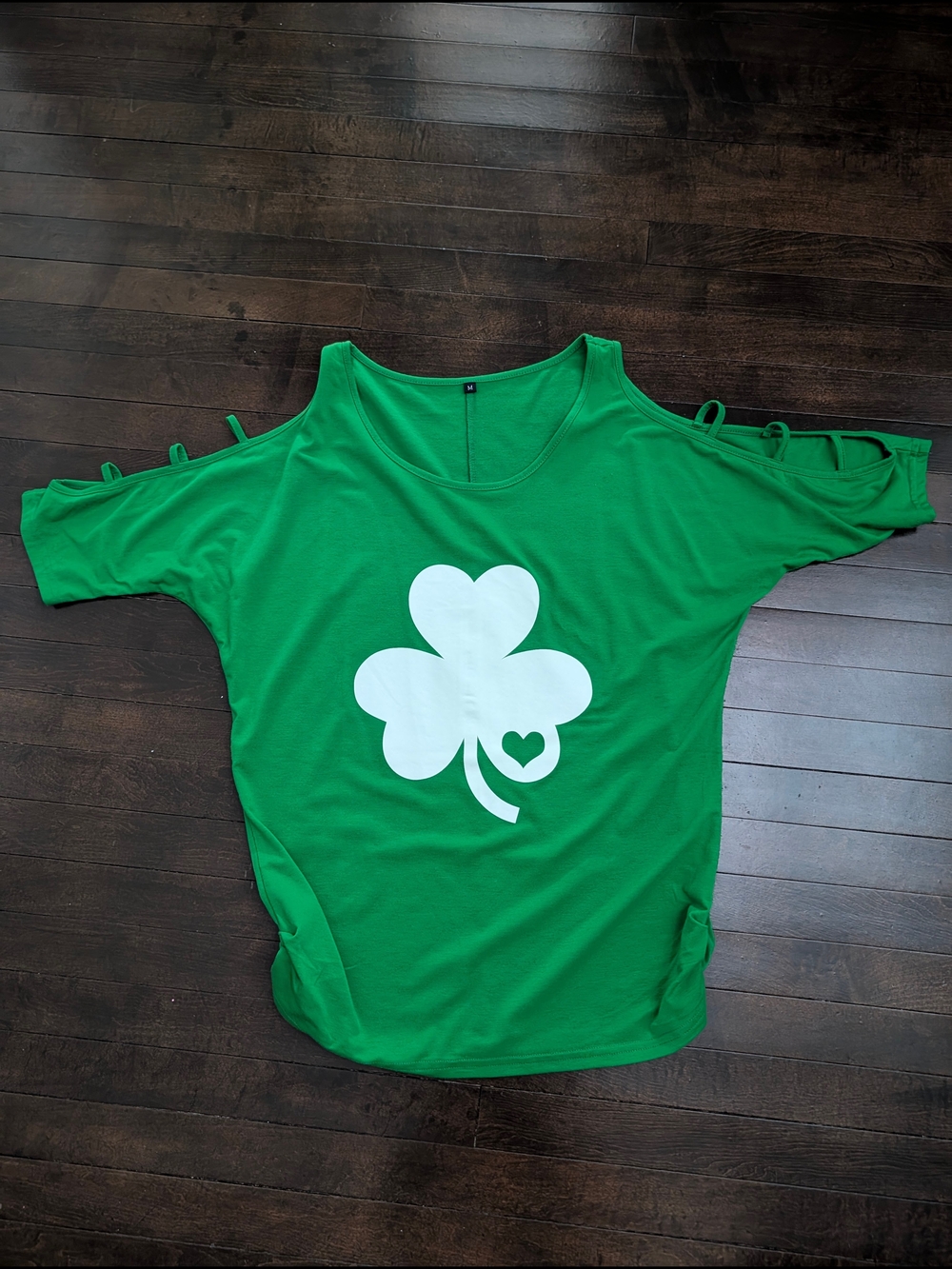 Women’s Green Cold-Shoulder Clover Graphic Top